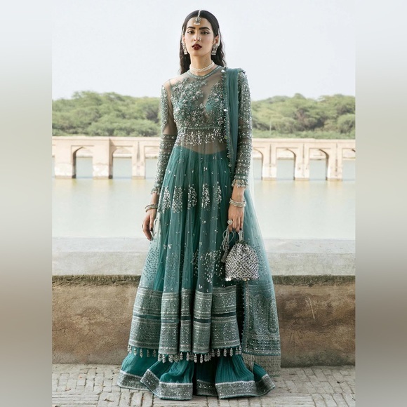 Hussain Rehar Other - Hussain‎ Rehar Safeena Teal Blue Pishwas Dress
